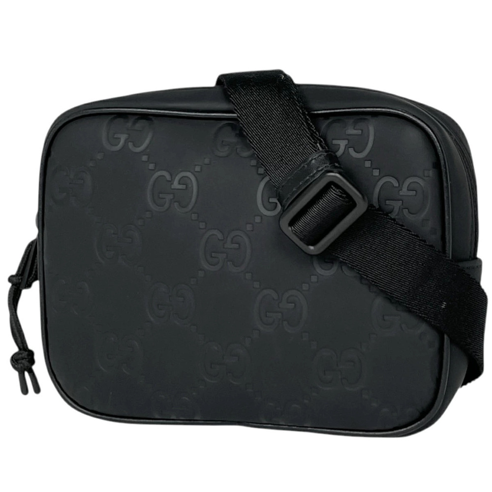 Gucci Shoulder Bag GG Effect Leather Black